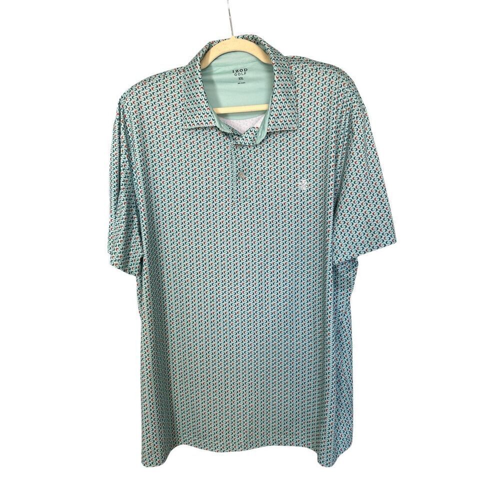 Izod Golf XXL Polo Shirt Geometric Dolphin Print Blue Red Short Sleeve